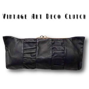 Vintage Art Deco Navy Capeskin Leather Clutch, NWOT